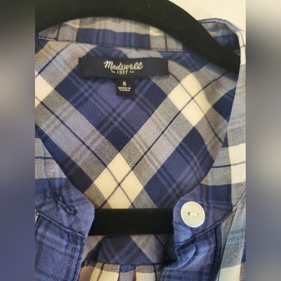 Madewell blue & white plaid half buttoned long sleeve shirt top blouseSz-S P16 - Picture 6 of 10